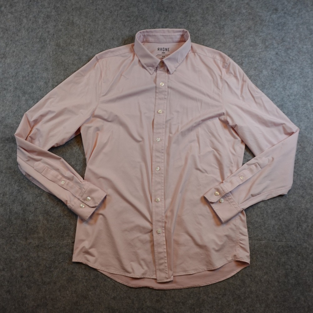 Rhone Shirt Mens Medium Pink Commuter Performance Button Down Microdot Long Slv